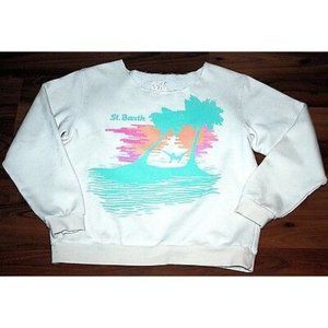 DREAM SOCIETY Fleece Laser Cut Sweatshirt St. Barth Beach Print ( O/S )